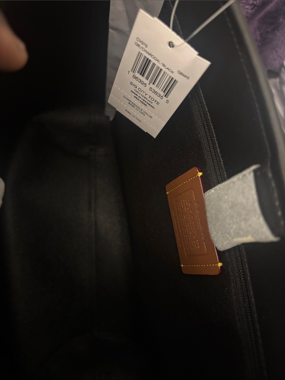 Brand new Coach Black Signature City Tote Bag with Dark Gray Monogram . - Picture 4 of 5